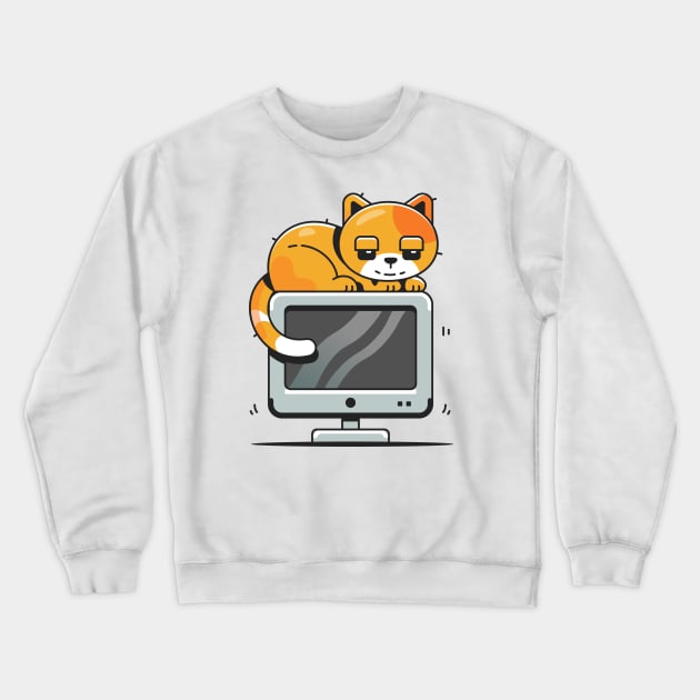 Cute Cat On Computer Cartoon Vector Icon Illustration Crewneck Sweatshirt by Catalyst Labs